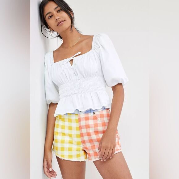 Anthropologie Farm Rio Colorful Buffalo Gingham Check Frayed Shorts, Size Medium - Picture 1 of 11